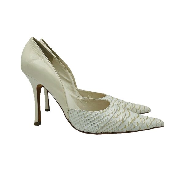 ALDO Womens Heels Size 6.5 White Leather D'Orsay High Heel Croc Animal Print - Picture 1 of 13